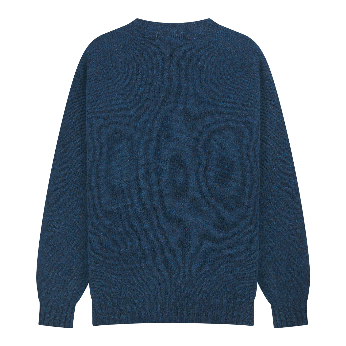 Navy blue wool sweater knit crewneck on a white background