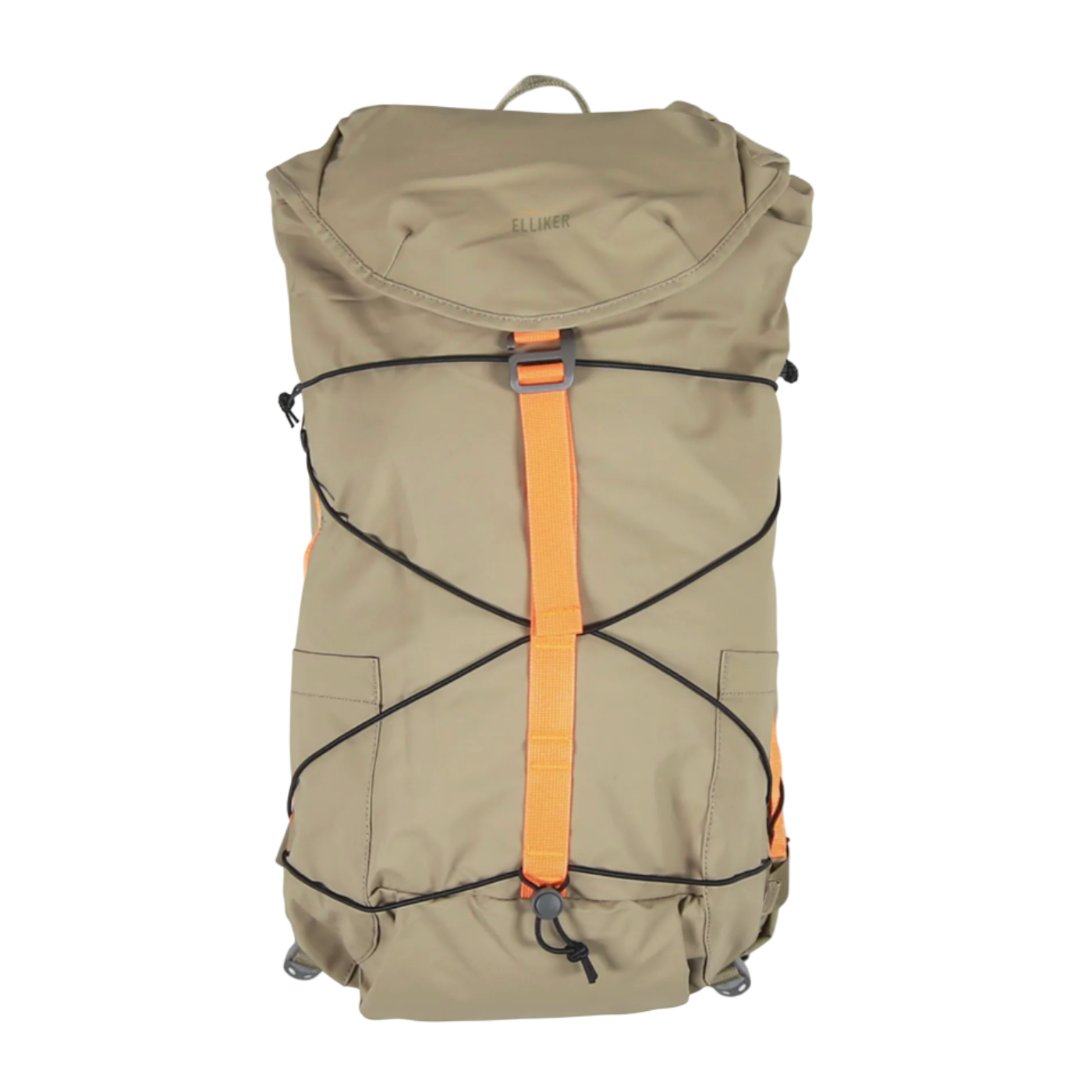 Beige backpack with orange straps on a white background