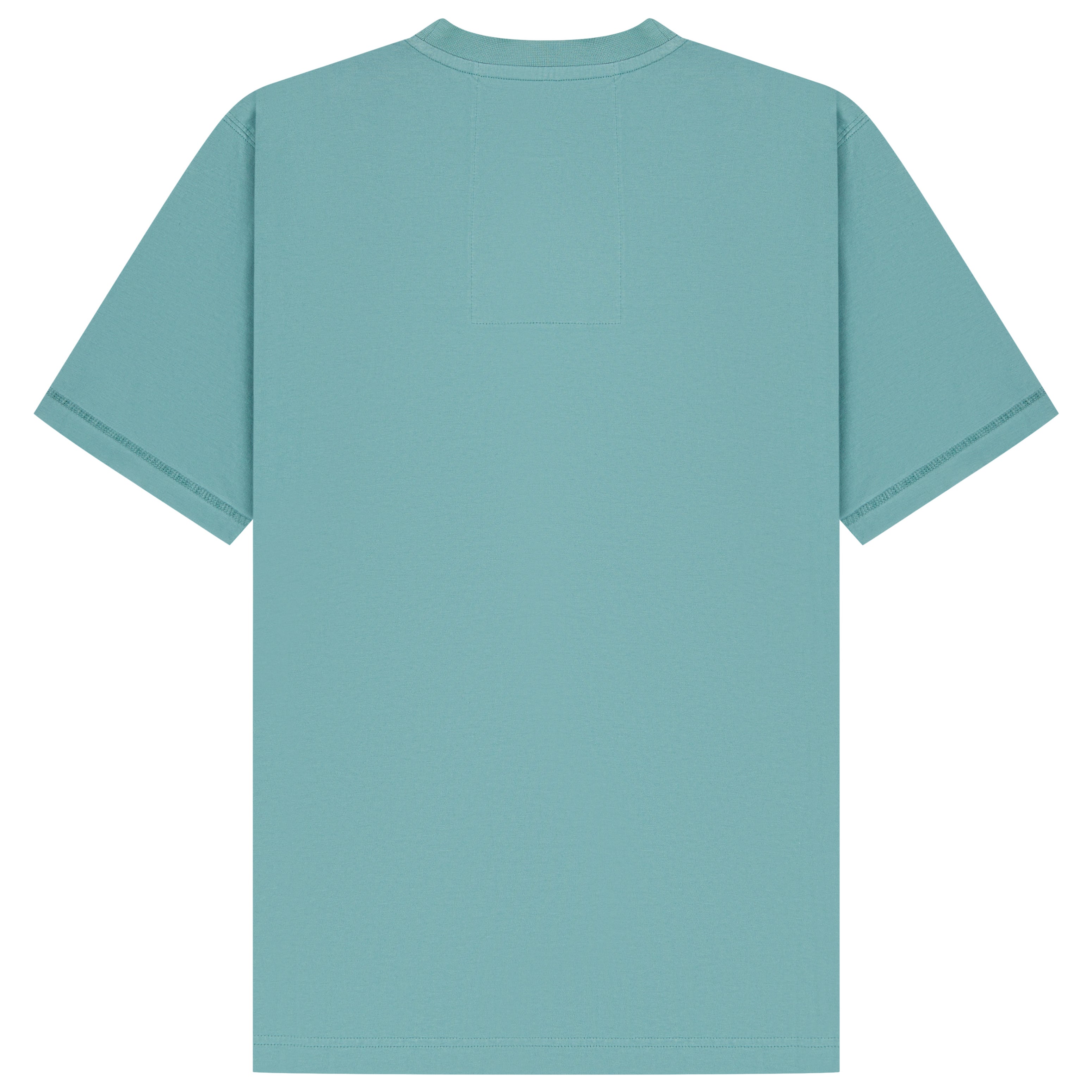 A light teal short-sleeve t-shirt shown from the back, laid flat against a solid white background.