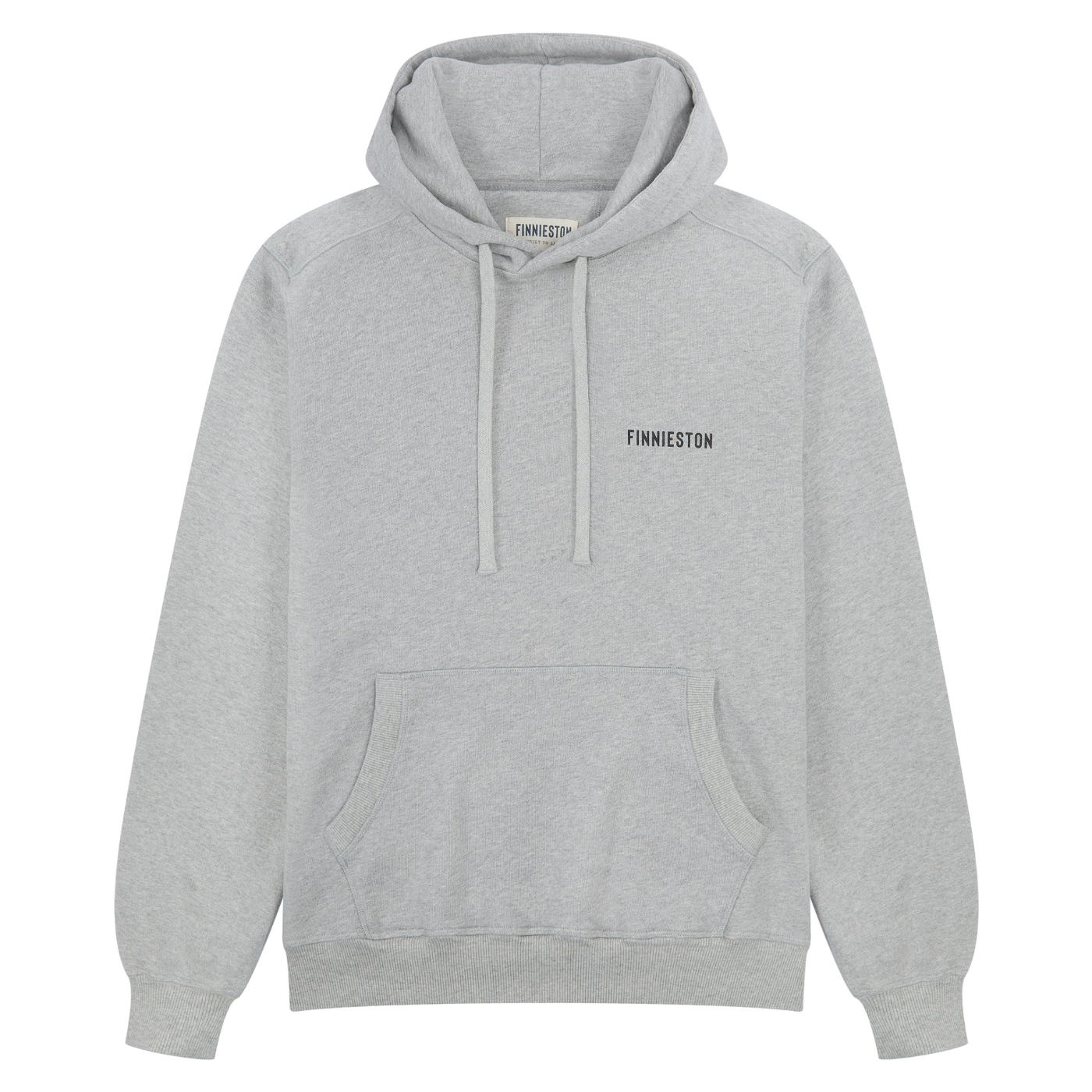 Gray hoodie with 'Finnieston' branding on a white background