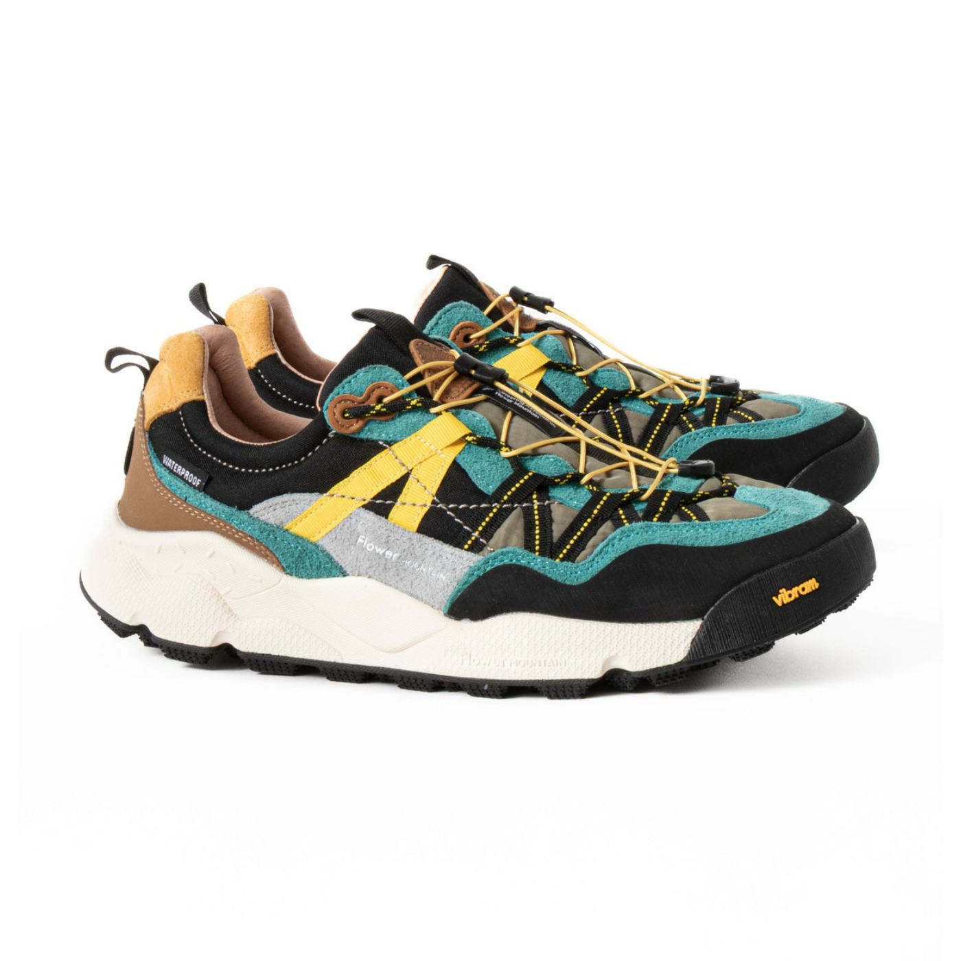 Flower Mountain Multicolored sneakers with yellow laces on a white background