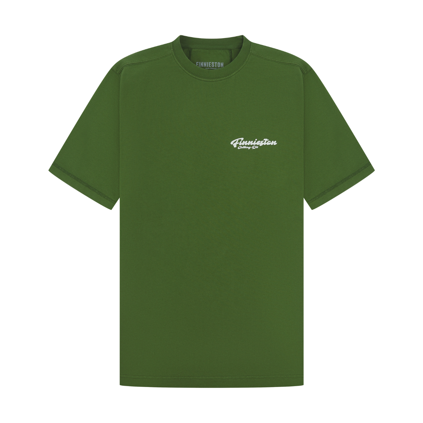 Green t-shirt with a logo on a white background