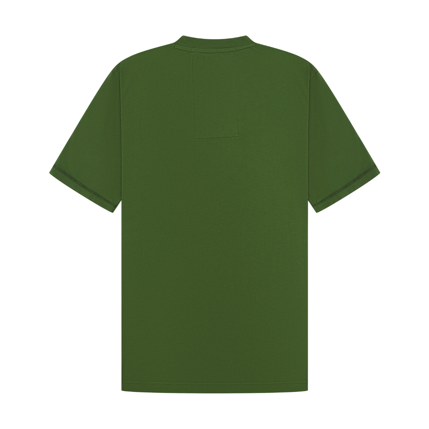 Green t-shirt on the back against a white background