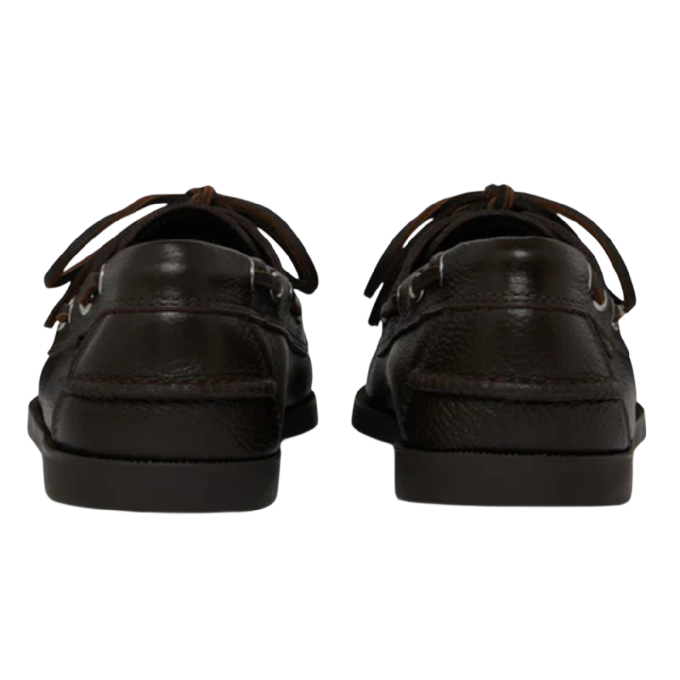 Pair of dark brown leather shoes on a white background