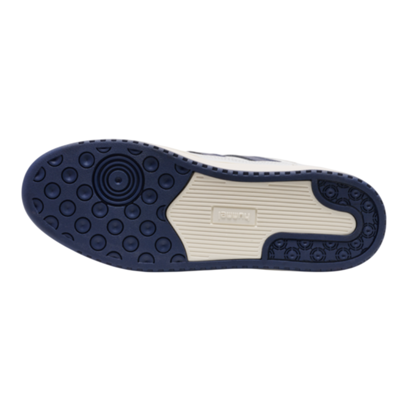 Navy blue and white shoe sole on a white background