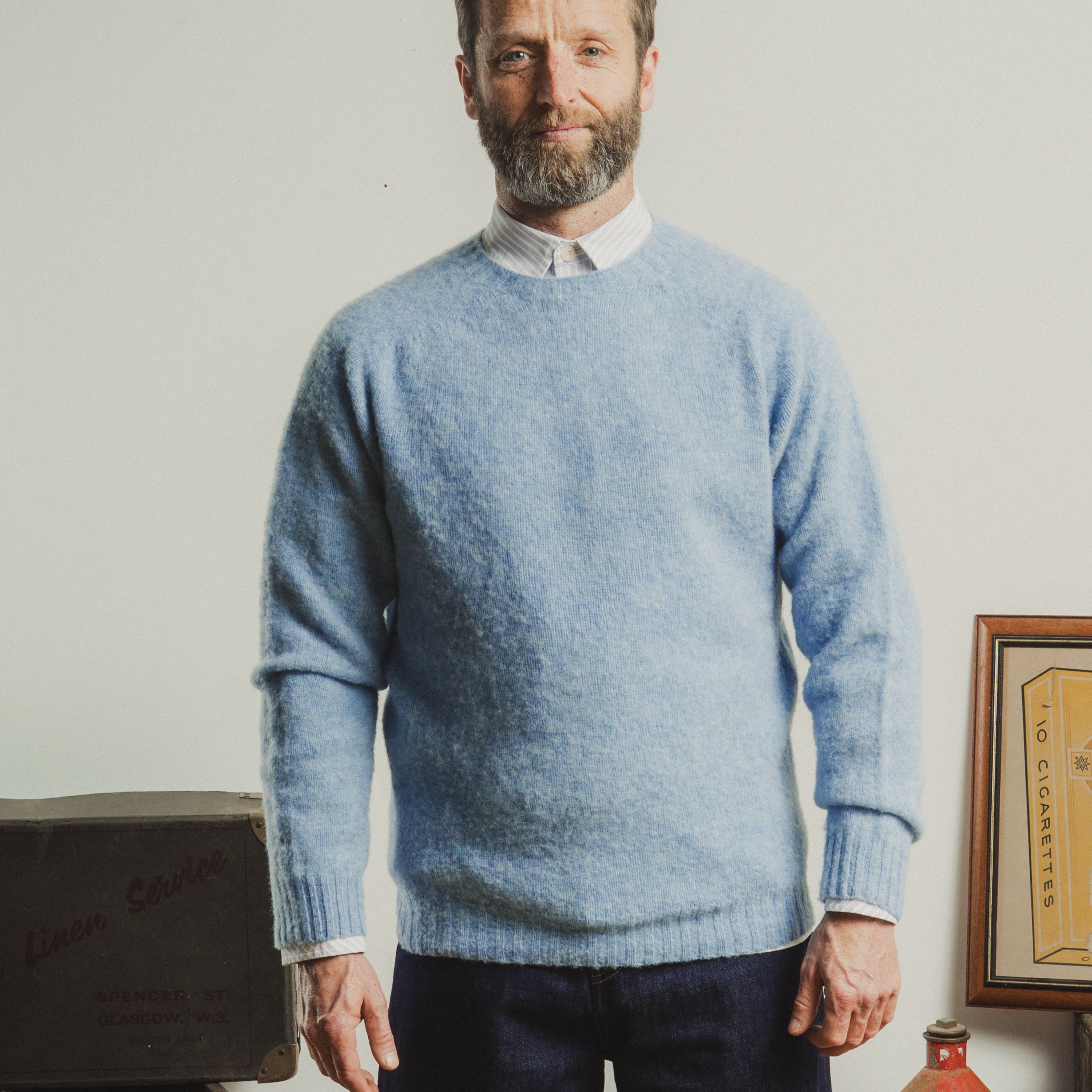 KELSO SHAGGY KNIT CREWNECK LOCH BLUE