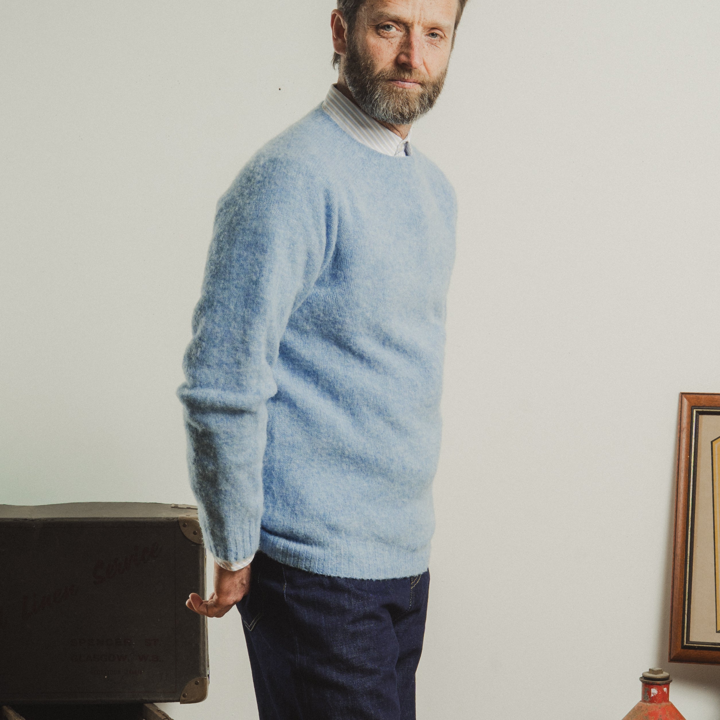 KELSO SHAGGY KNIT CREWNECK LOCH BLUE