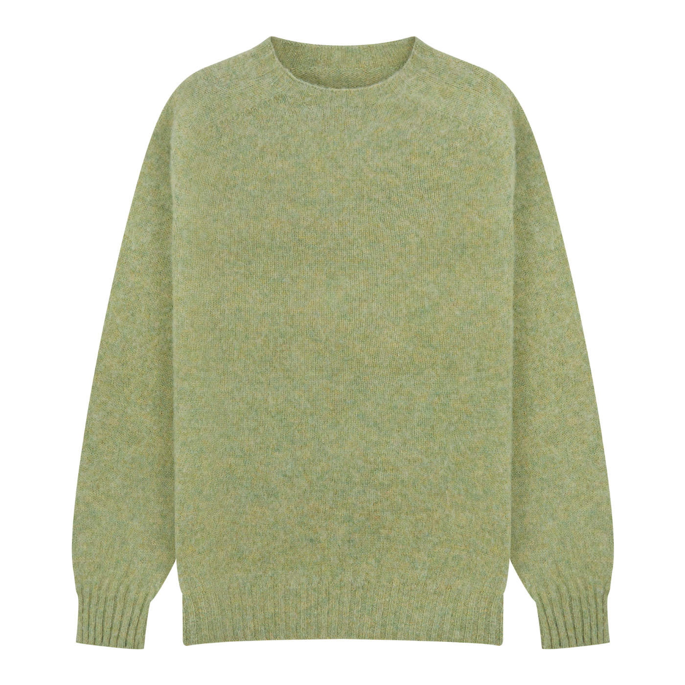 Green wool knit sweater on a white background