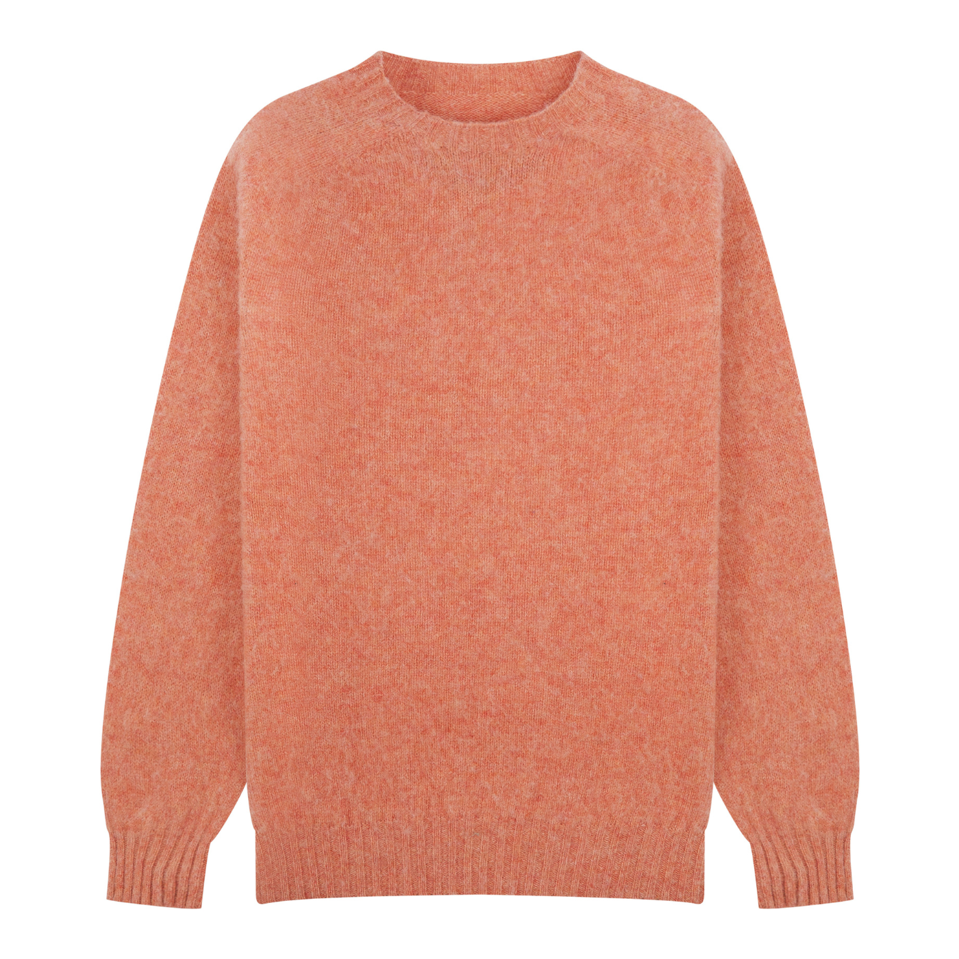 Orange wool knit sweater crewneck jumper on a white background