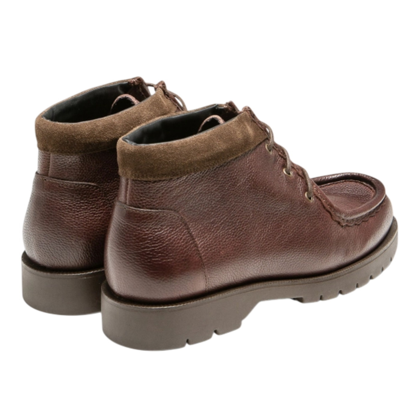 Pair of brown Kleman leather shoes on a white background