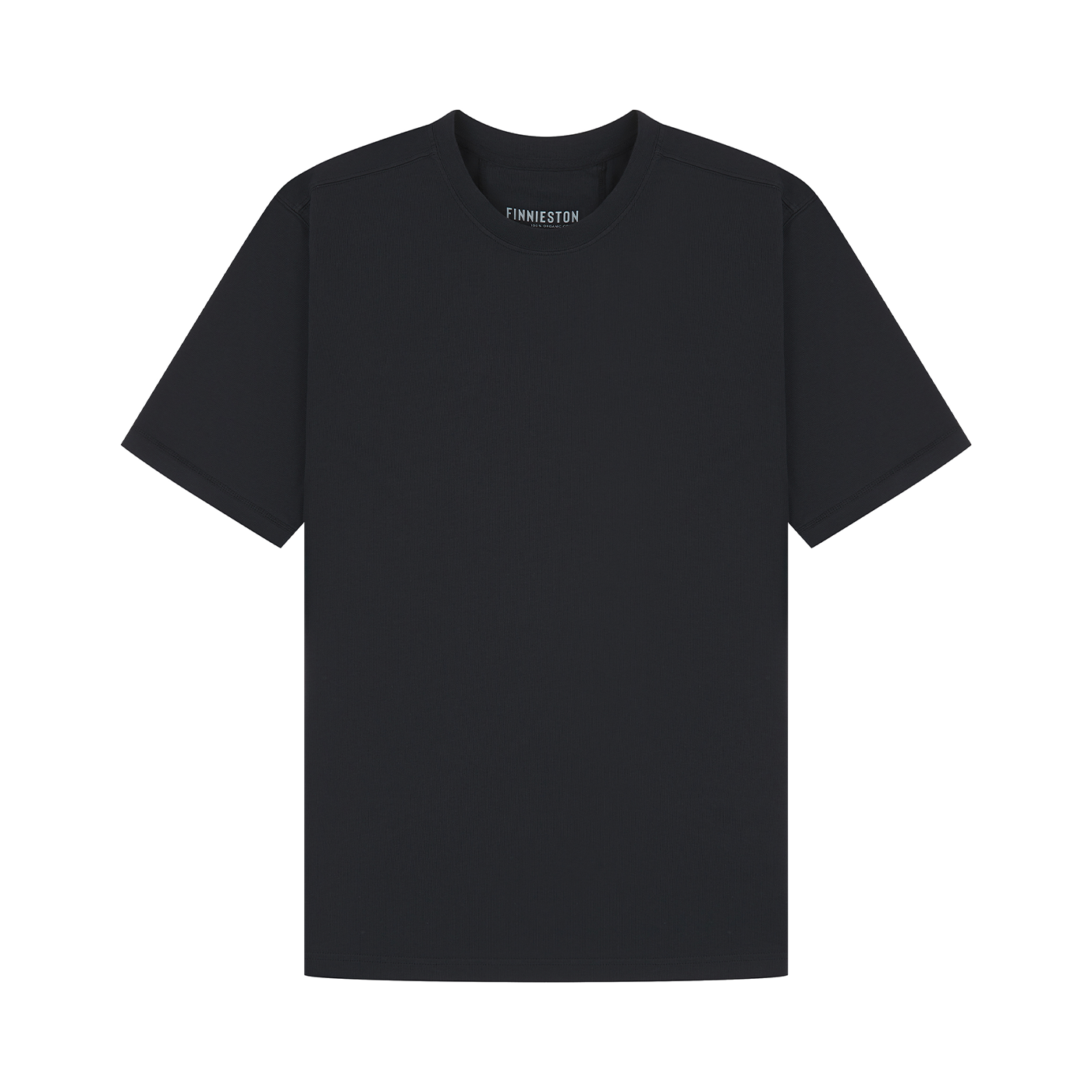 Plain Black t-shirt with 'Finnieston' branding on a white background
