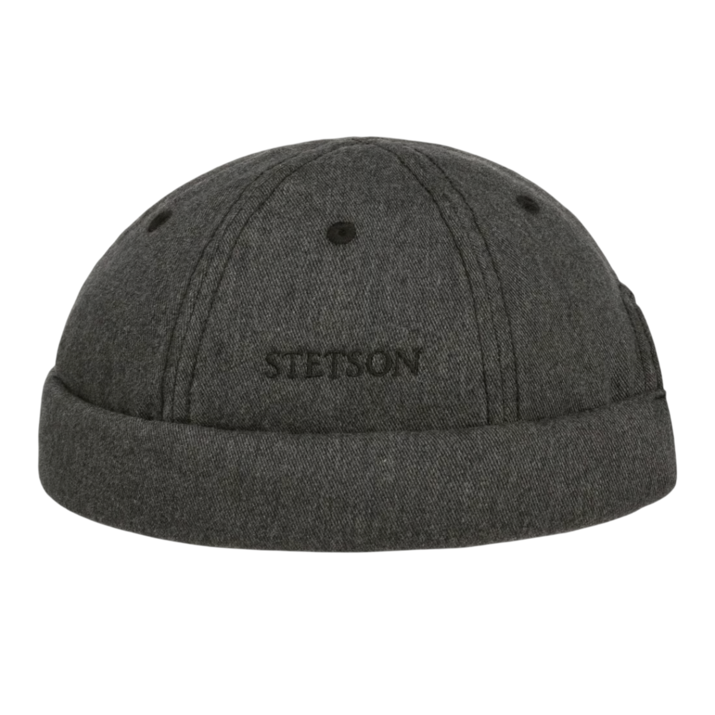 Dark gray beanie with 'Stetson' branding on a white background