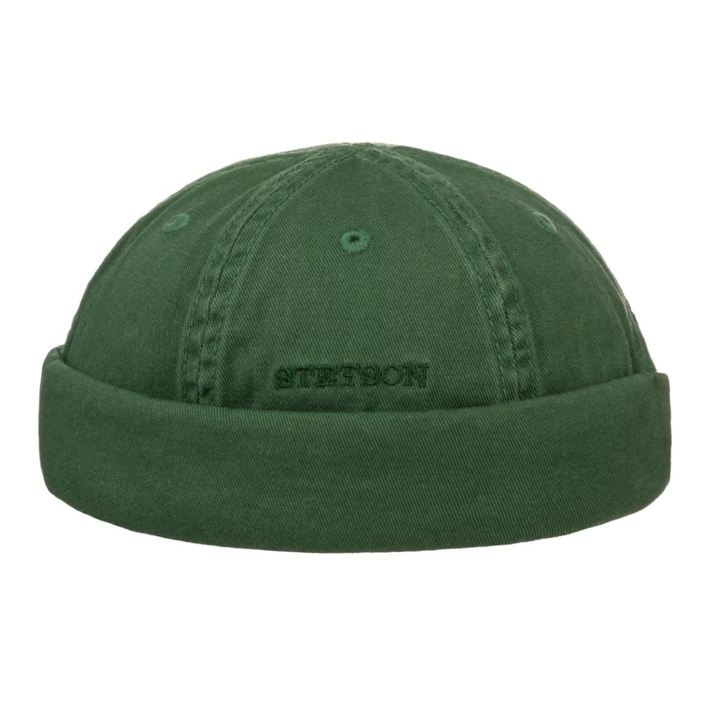 Green beanie hat with Stetson logo on a white background