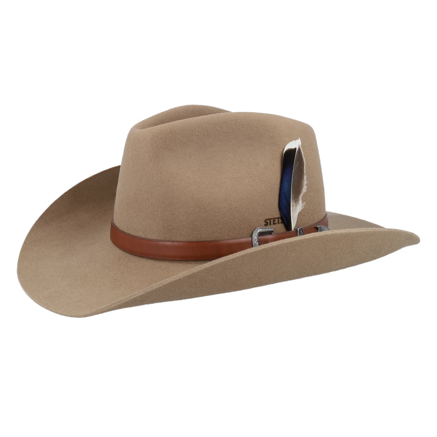 Brown cowboy hat with a brown band on a white background