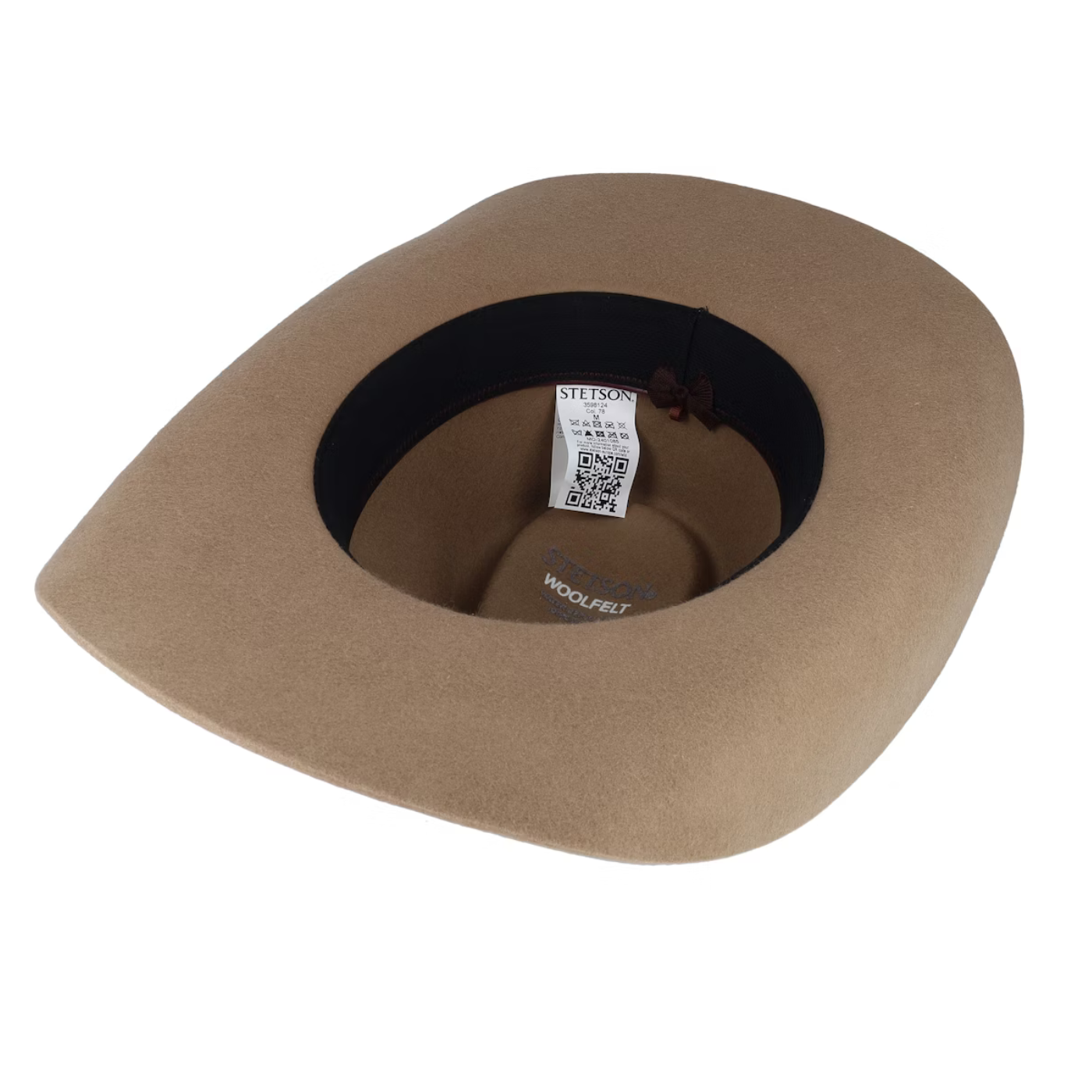 Brown cowboy western hat with a black band on a white background