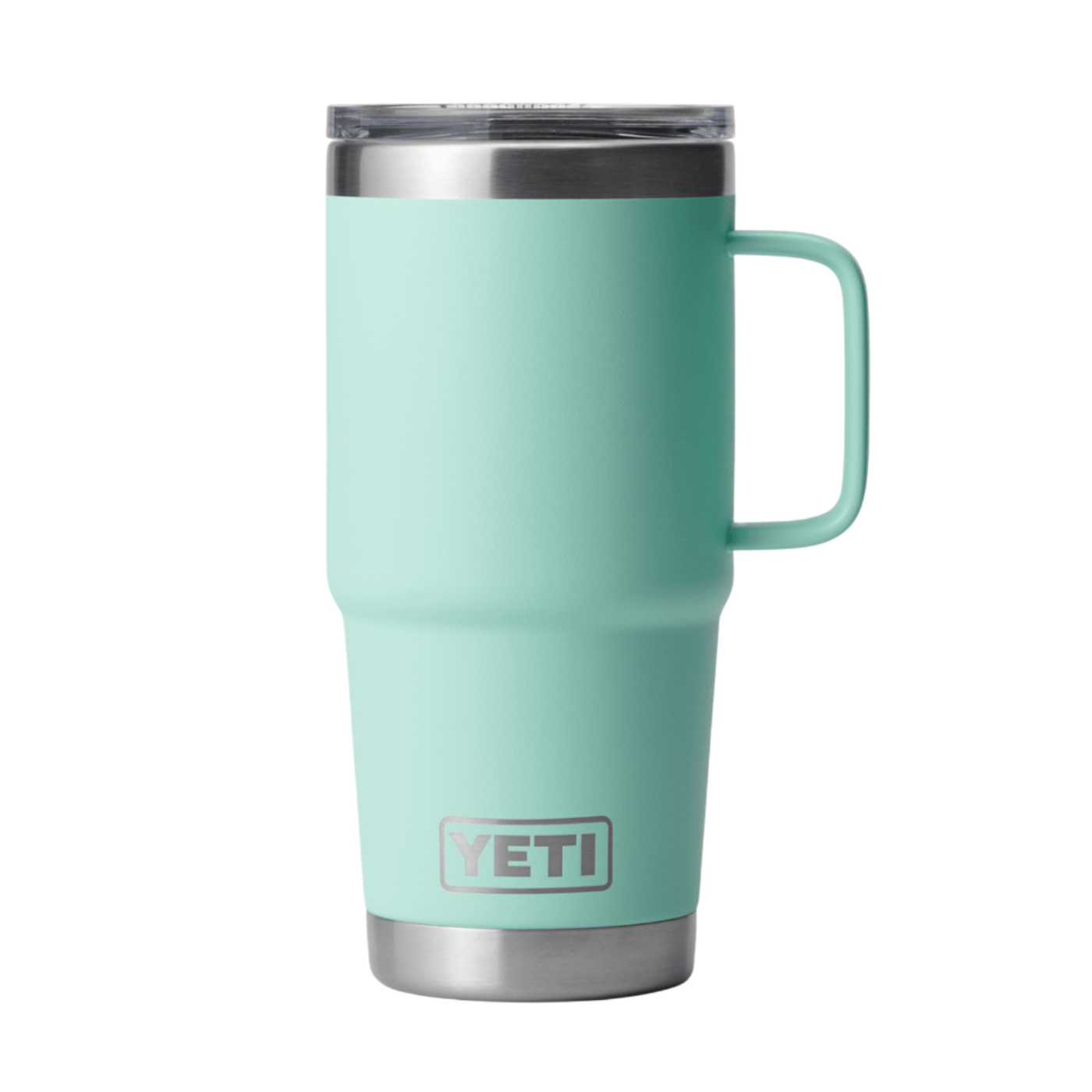 Mint green YETI mug with handle on a white background