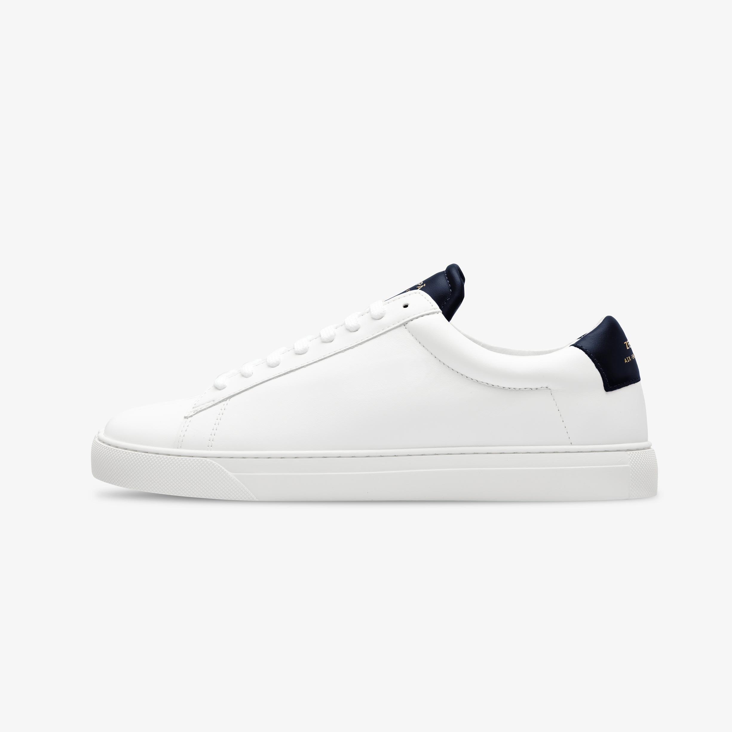 White Zespa sneaker with navy accents on a white background