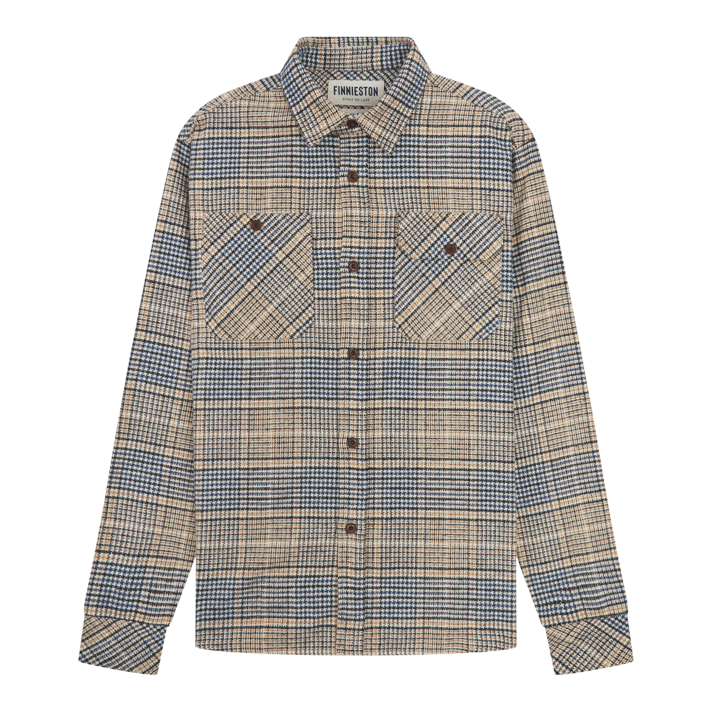 Plaid shirt with button details on a white background