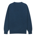 Navy blue wool sweater knit crewneck on a white background