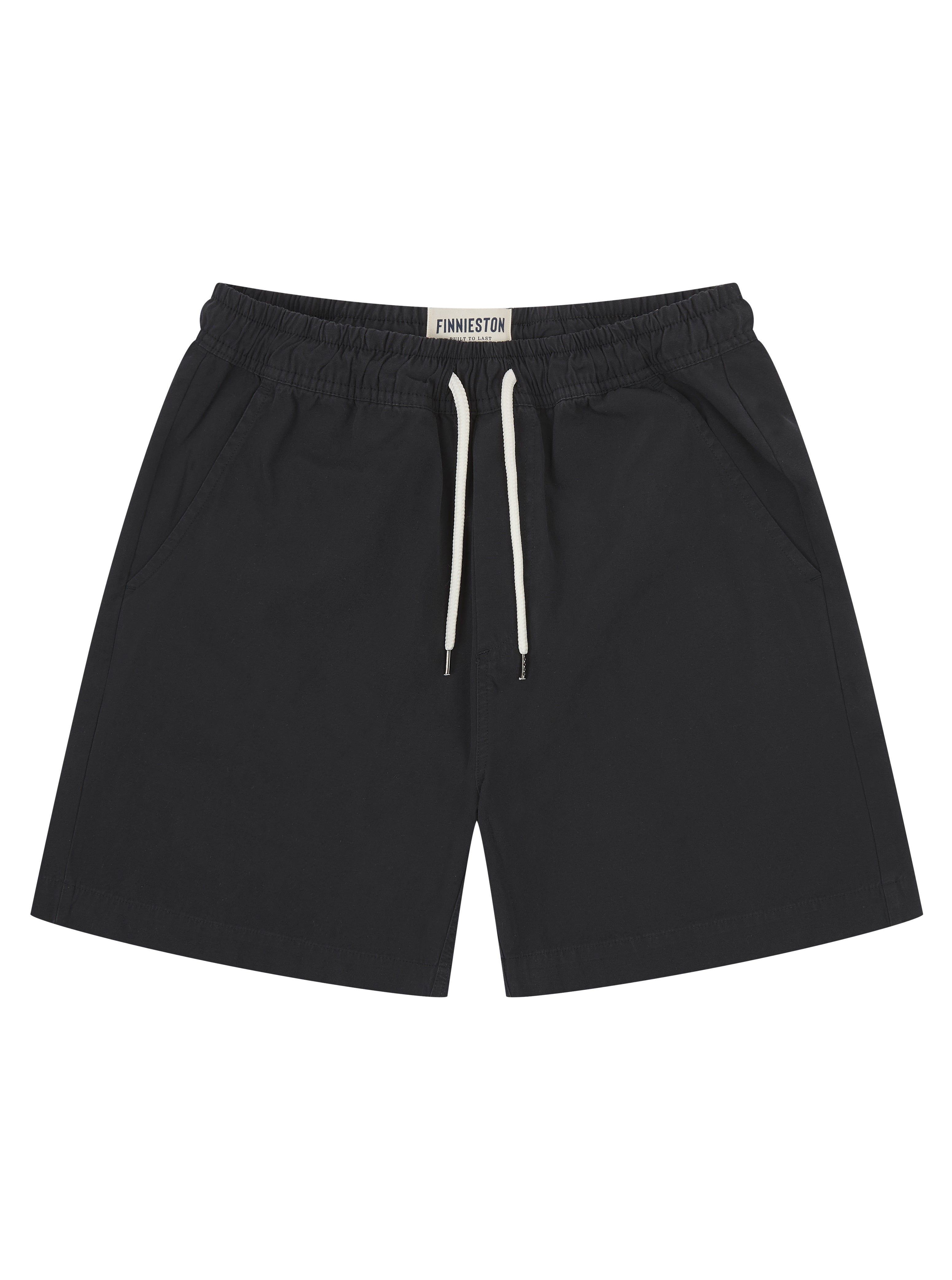 Black shorts with a drawstring on a white background