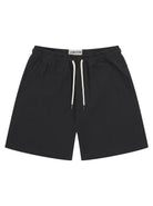 Black shorts with a drawstring on a white background