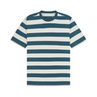 Blue and white striped t-shirt on a white background