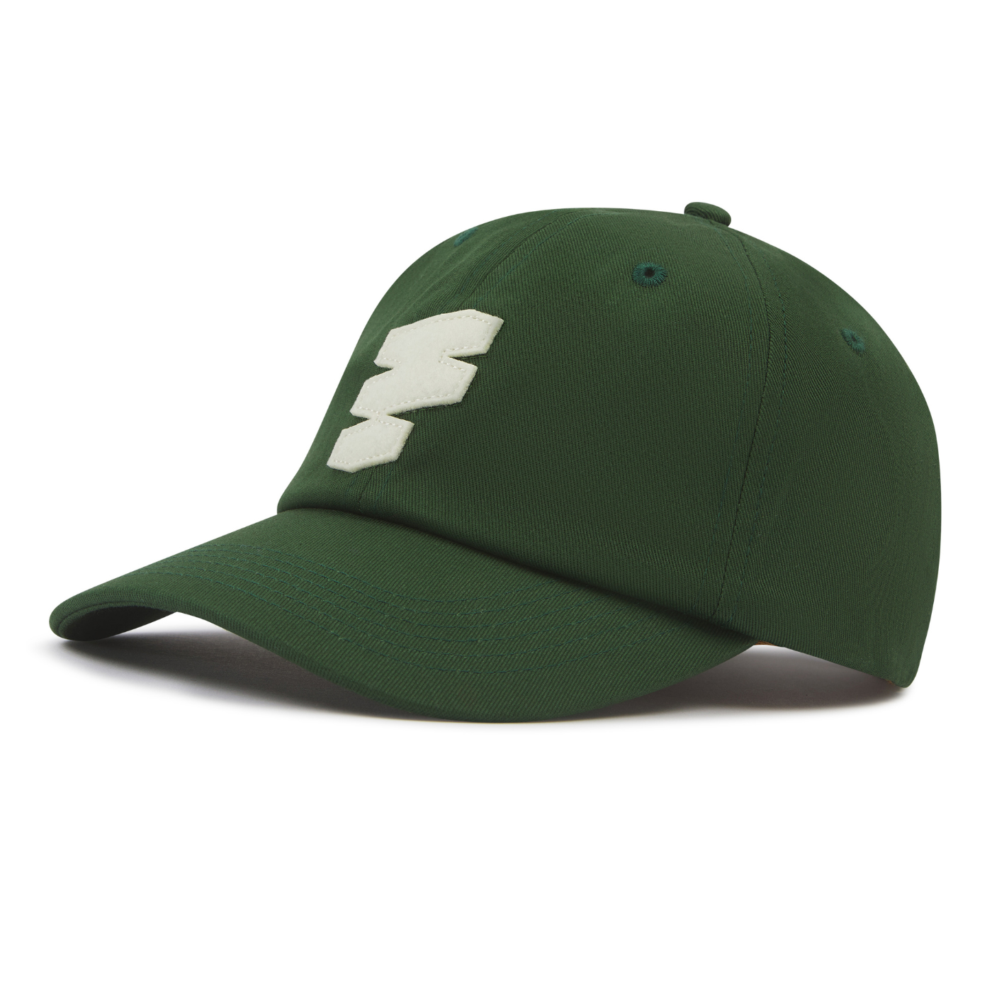 Green cap with a white logo on a white background