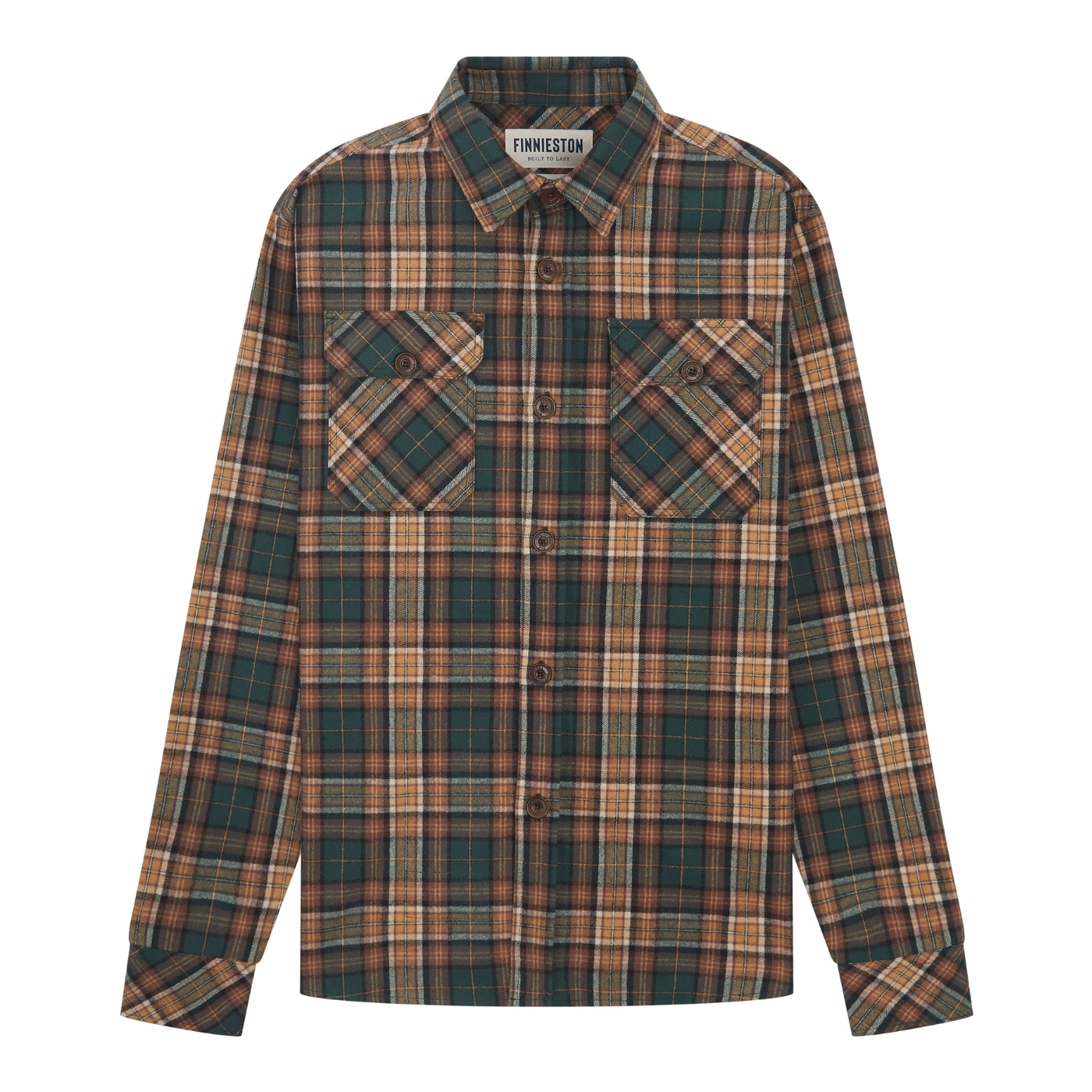 Plaid shirt with visible brand label on a white background