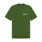 Green t-shirt with a logo on a white background