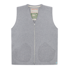 Gray wool vest with a brand label on a white background