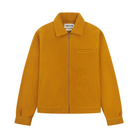 Yellow wool jacket with a brand logo on a white background