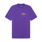 Purple t-shirt with 'John Brown' logo on a white background