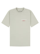 Light gray t-shirt with a logo on a white background