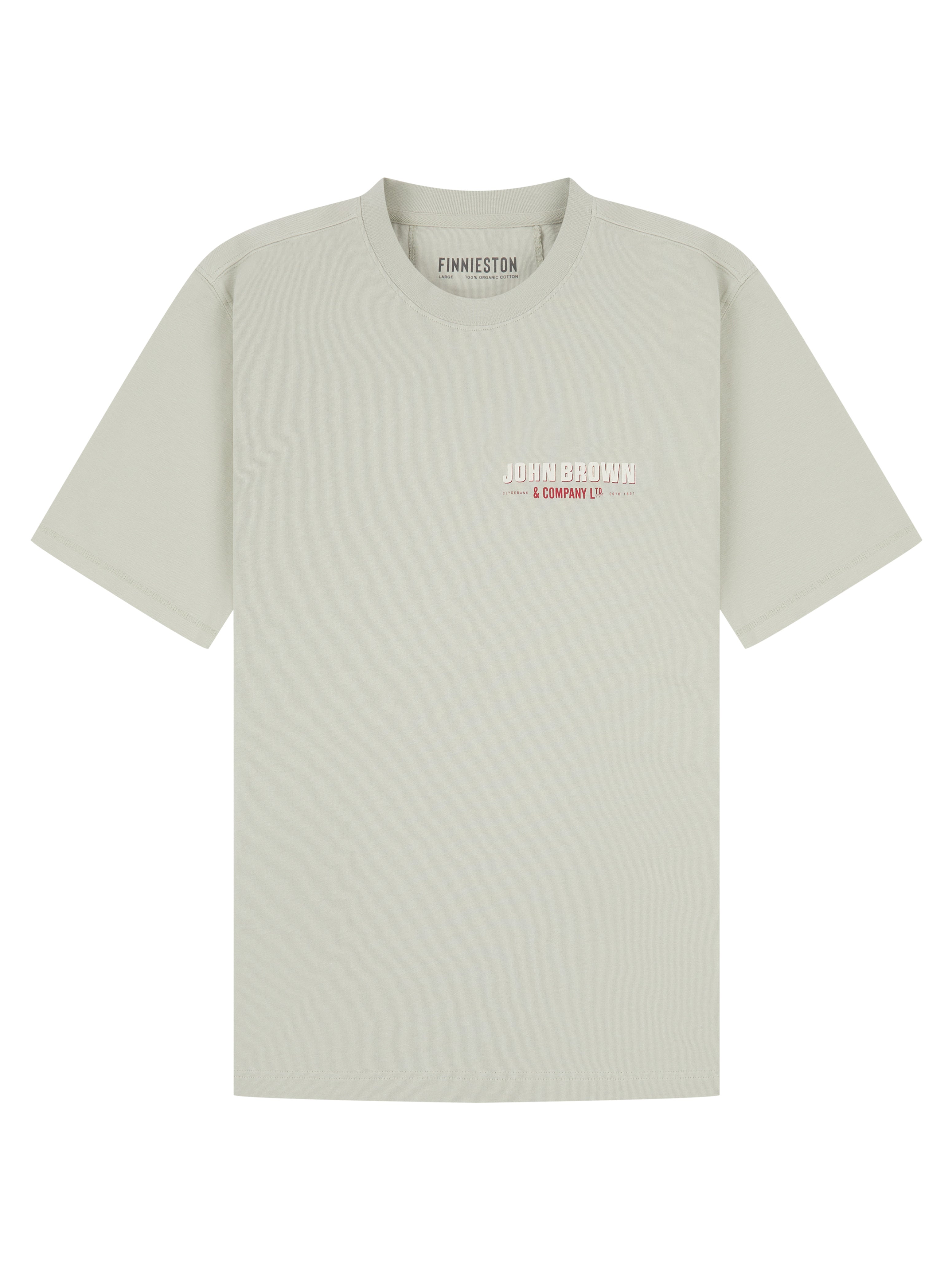 Light gray t-shirt with a logo on a white background