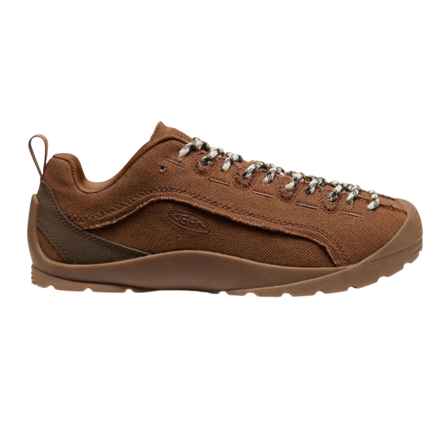 Brown sneaker with visible brand logo on a white background