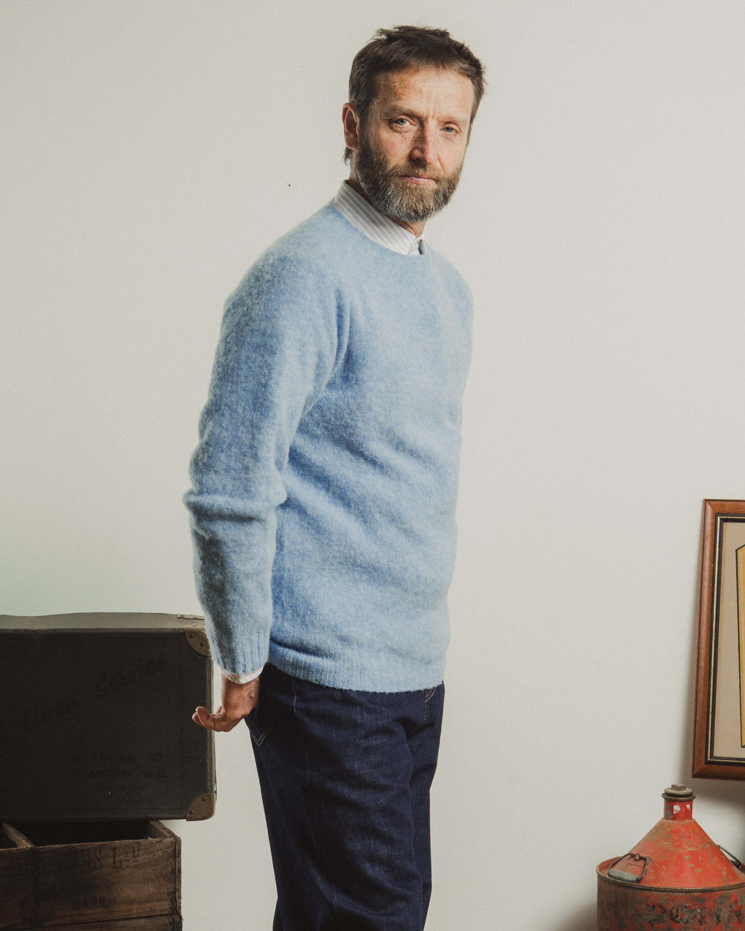 KELSO SHAGGY KNIT CREWNECK LOCH BLUE