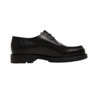 Black leather dress shoe on a white background