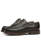 Pair of brown leather Kleman shoes on a white background