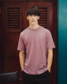 pink organic cotton tee , with door on i in background