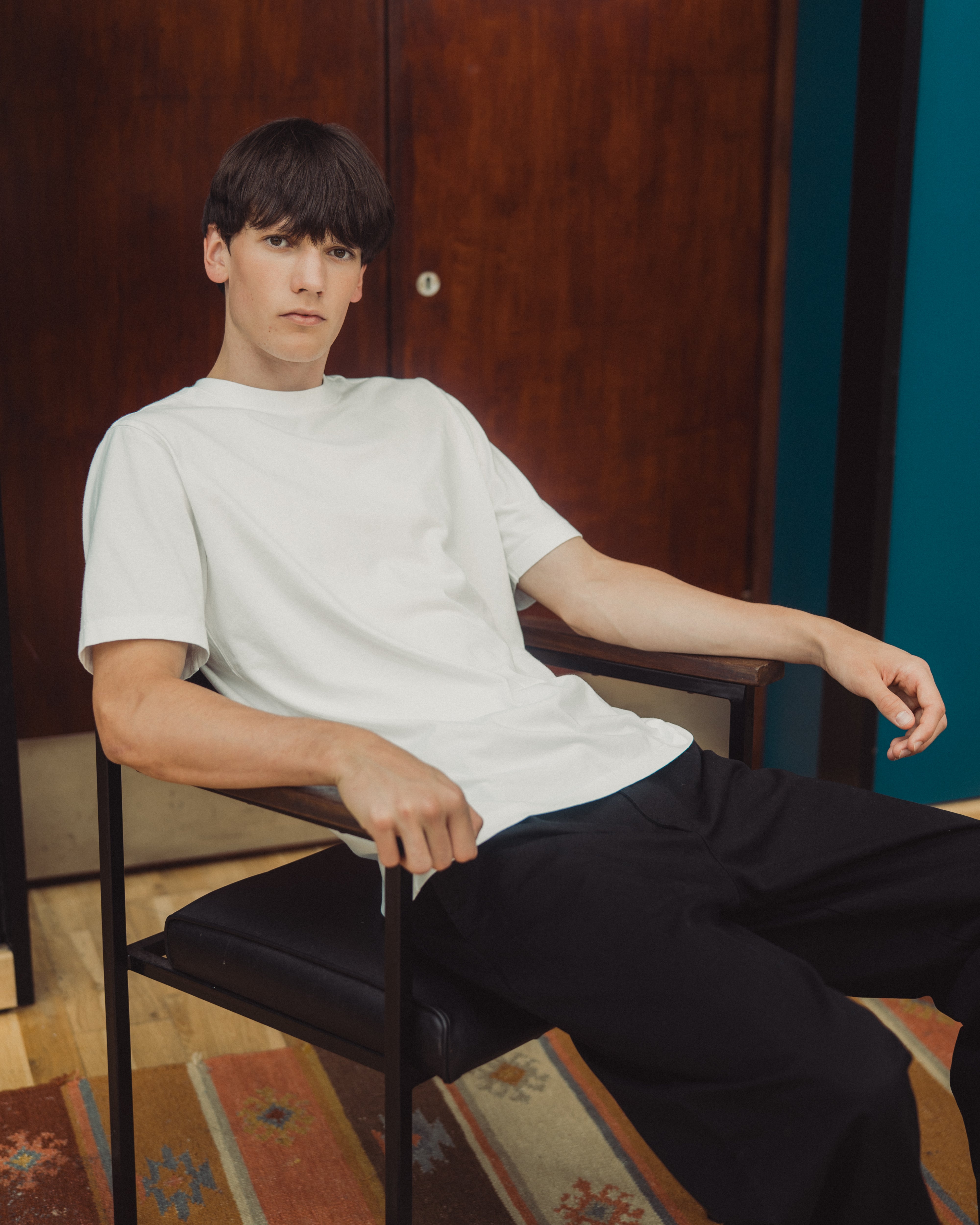 man with organic white cotton tee