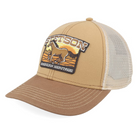 Brown and beige cap with a horse logo on a white background
