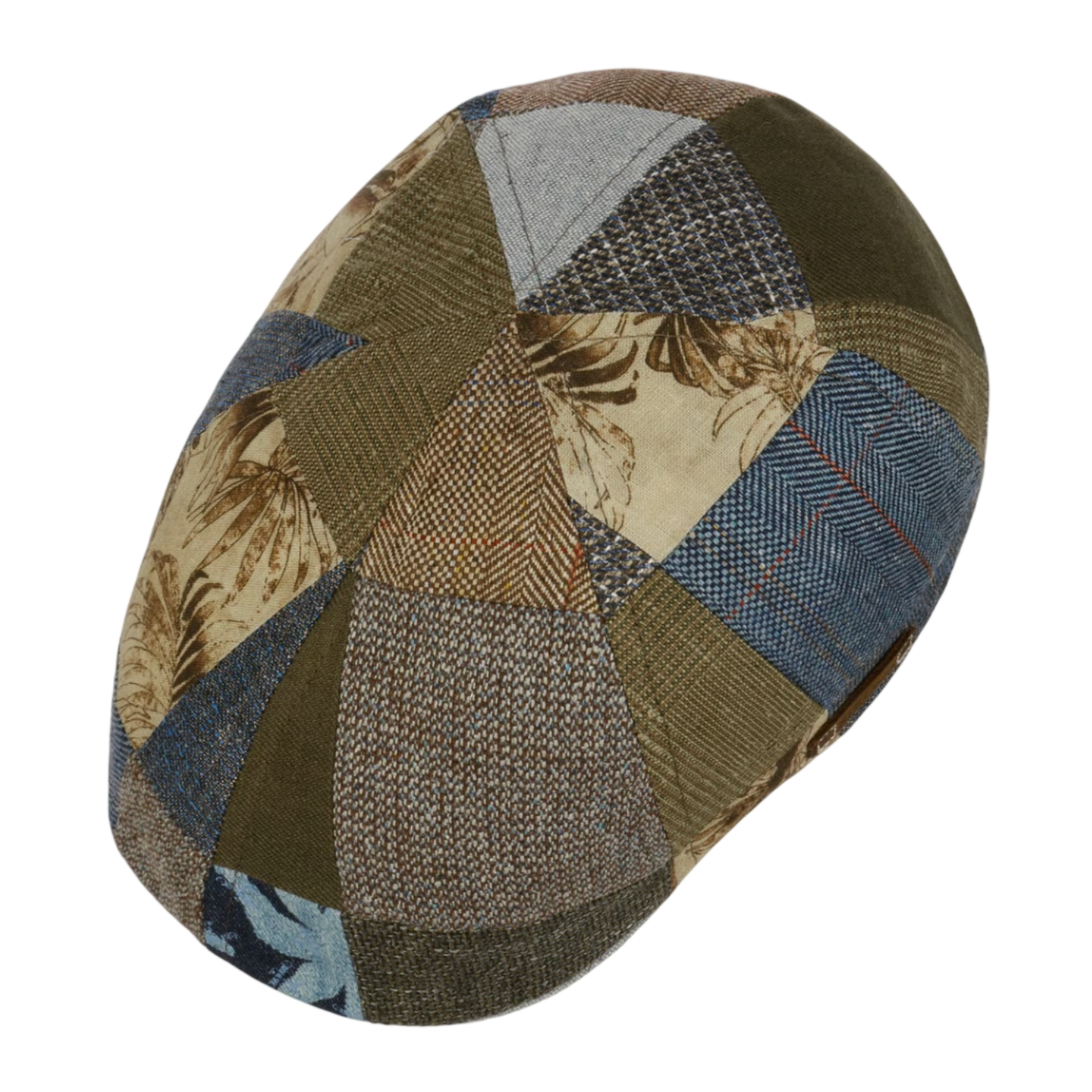 Patchwork patterned beret on a white background