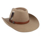 Brown cowboy hat with a leather band on a white background