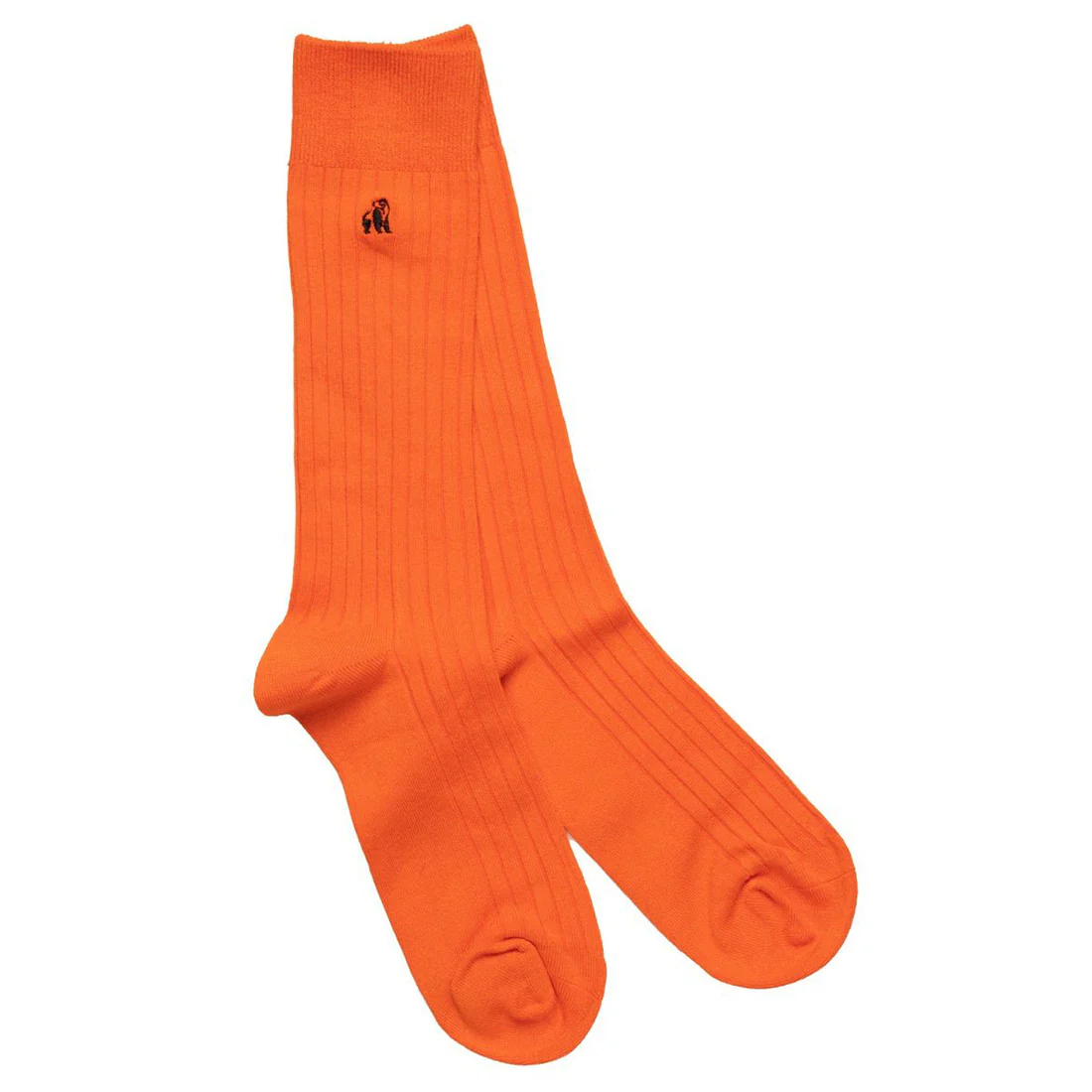 Orange sock with a logo on a white background