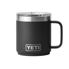 Black YETI mug with a clear lid on a white background