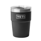 Black YETI tumbler with clear lid on a white background